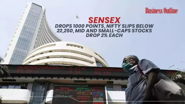 Sensex Drops 1000 Points Nifty Slips Below 22250 Mid and Small Caps Stocks Drop 2 Each copy